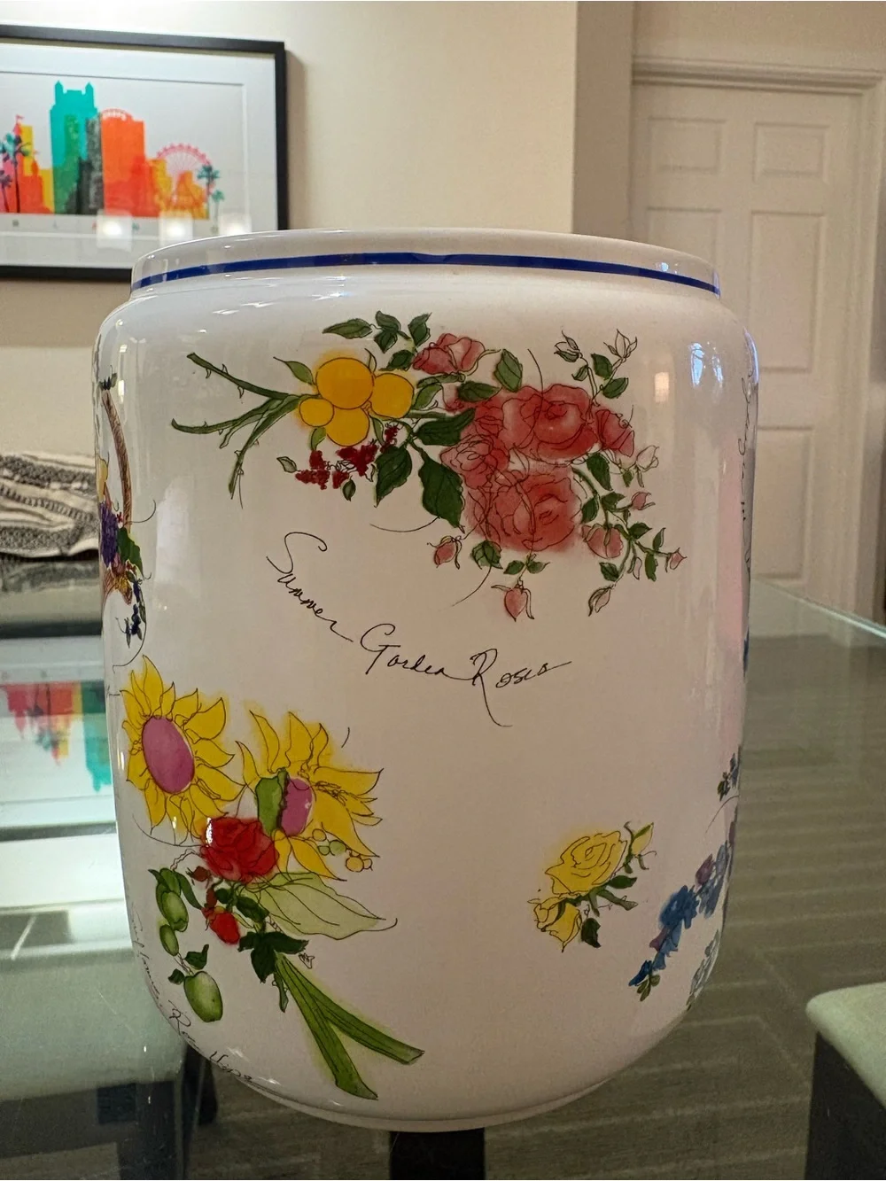 Williams Sonoma Botanical Floral 9 inch Canister Made in Portugal